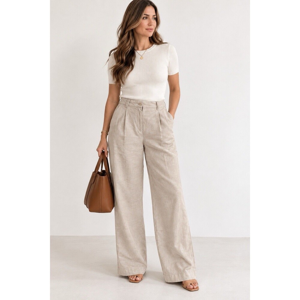 Eileen Fisher Women Organic Linen Wide Leg Pants Beige Size PL Petite Large